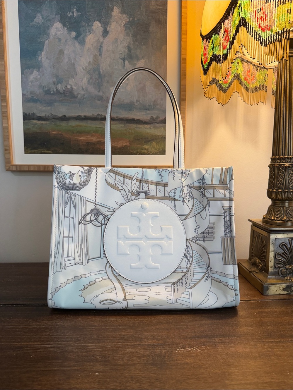 Tory Burch Pool Swan 🦢 Printed Tote with Embossed Logo